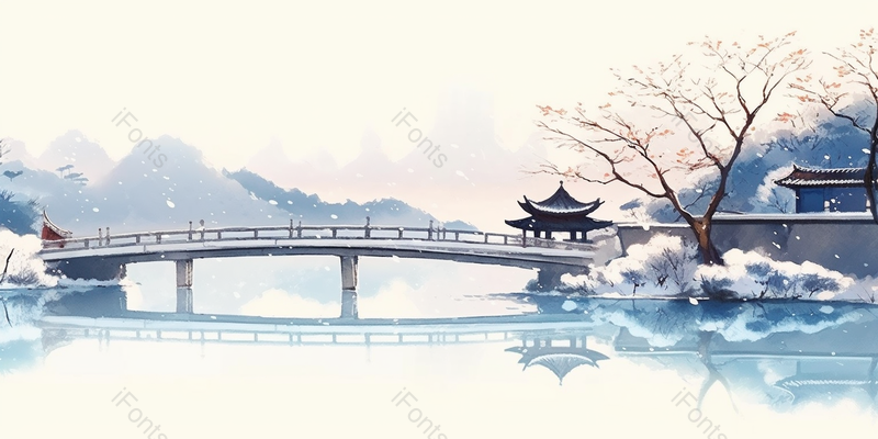 杭州冬季西湖林园建筑风景,插画/手绘图,插画/手绘图库,插画/手绘图下载,插画/手绘